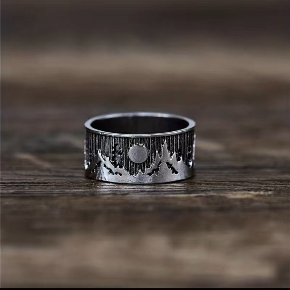 Boho Landscape / Nature and Moon Ring Funky and Chunky #752